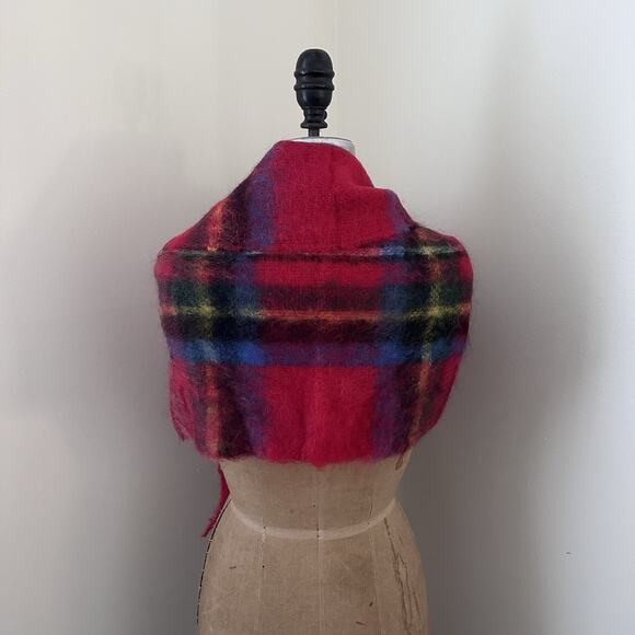 Vintage St. Michael Scarf Wrap Red Plaid Tartan Mohair Wool Scotland 18” X 60” - Picture 3 of 8